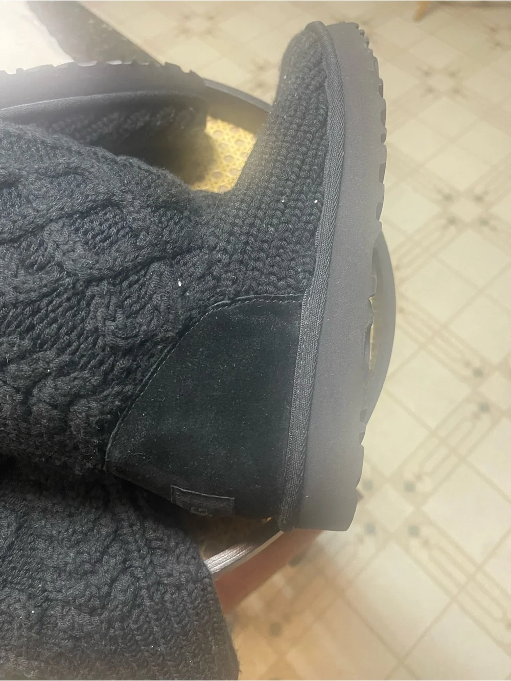 UGG Black Cable Knit Over-the-Knee Suede-Trim Boots